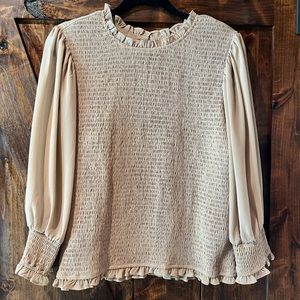 Never been worn Express smocked puff sleeve top. Tan, large